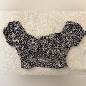 Cropped Floral Smocked Tie-Back Blouse